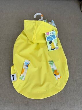 Wood, Reversible, Yellow, Pet Raincoat with Floral Trim, Size Medium